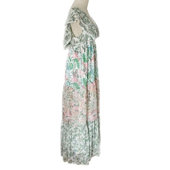 House of Harlow floral mixed print lace edged flutter maxi dress size M medium - Picture 7 of 10